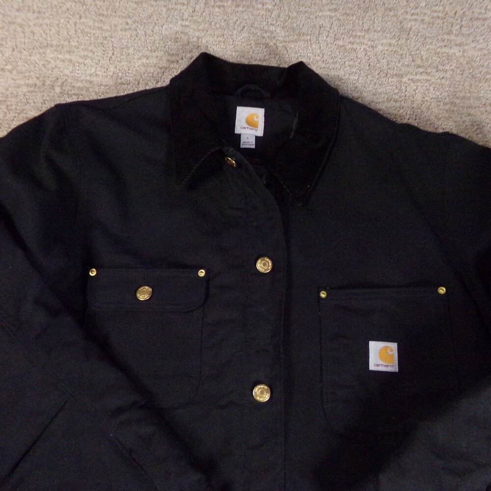 Men's Carhartt Coat Jacket Black B L Large Button Collar 103825 Blanket Lining - Picture 5 of 16